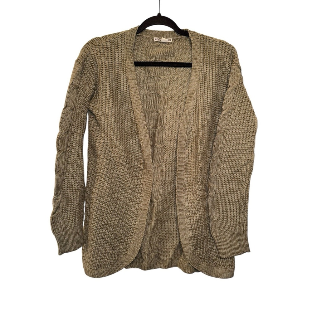 Moral Fiber Womens Open Front Cardigan Size Small Green Braided Boho Minimal